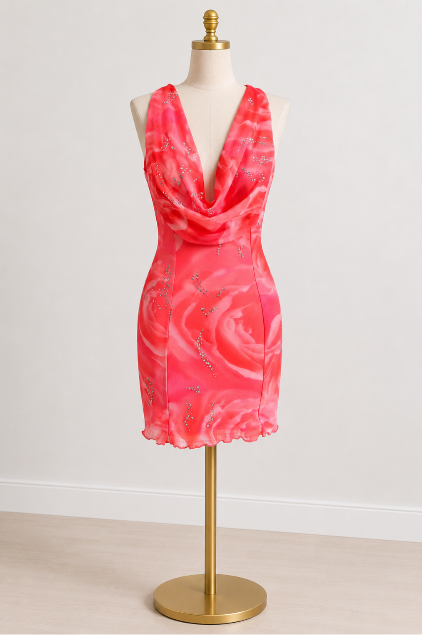 Vestido Carla Color Rosado Escote Drapeado