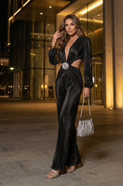 Fortuna Mono Largo Negro de Fiesta Escote Profundo