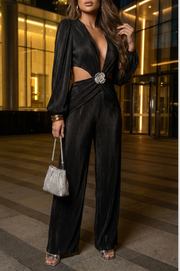 Fortuna Mono Largo Negro de Fiesta Escote Profundo