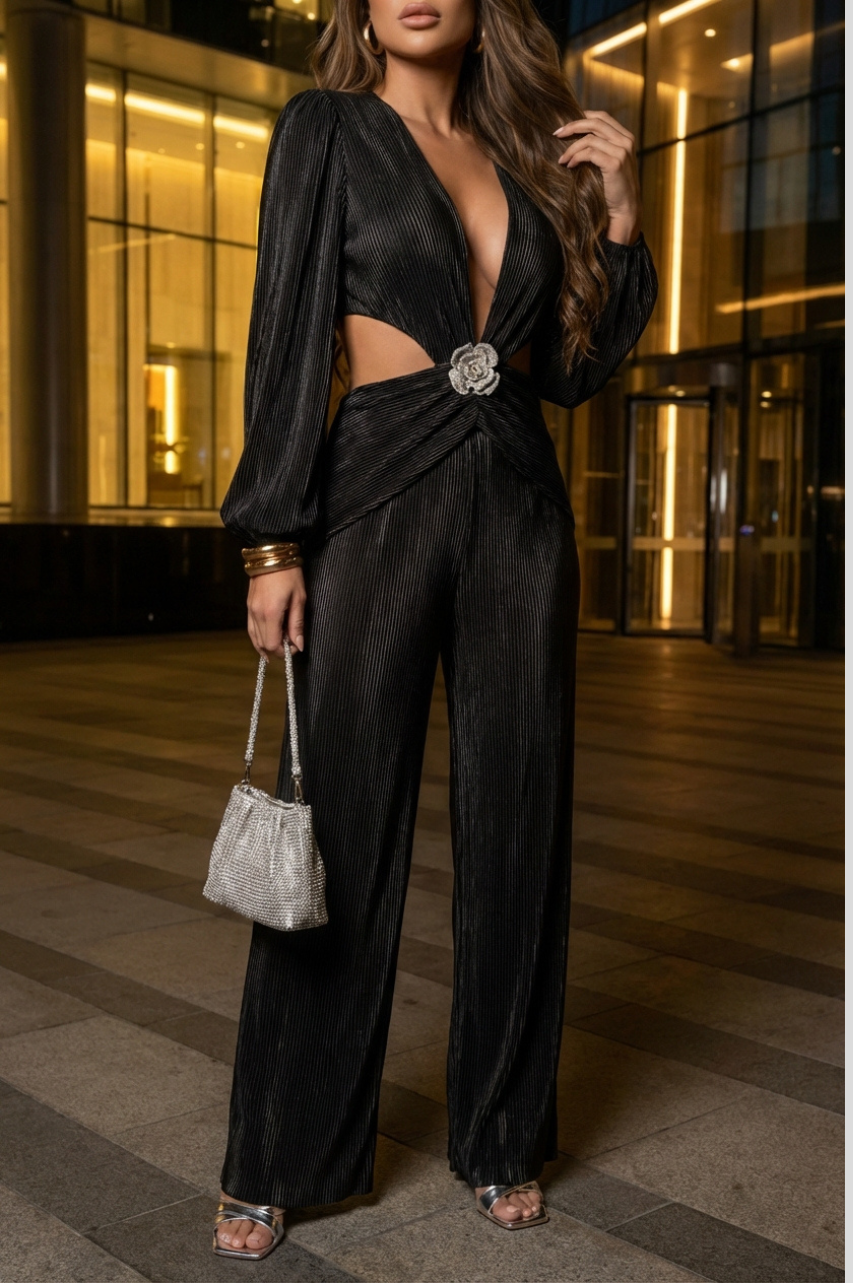 Fortuna Mono Largo Negro de Fiesta Escote Profundo