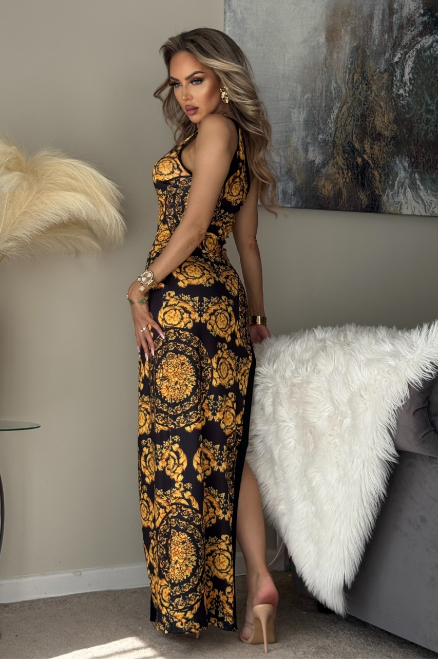 Thalia Vestido Largo estampado con un solo hombro con escote