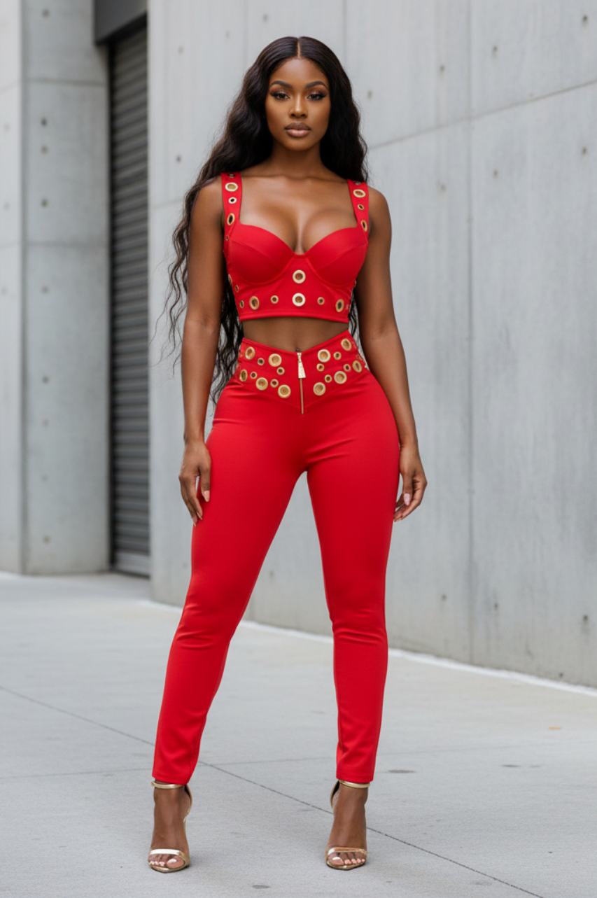 Zoe Conjunto Rojo de Top y Pantalón