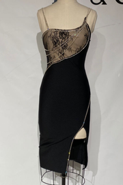 Vestido Bandage Midi Mila Negro con Detalle de Encaje