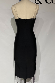 Vestido Bandage Midi Mila Negro con Detalle de Encaje