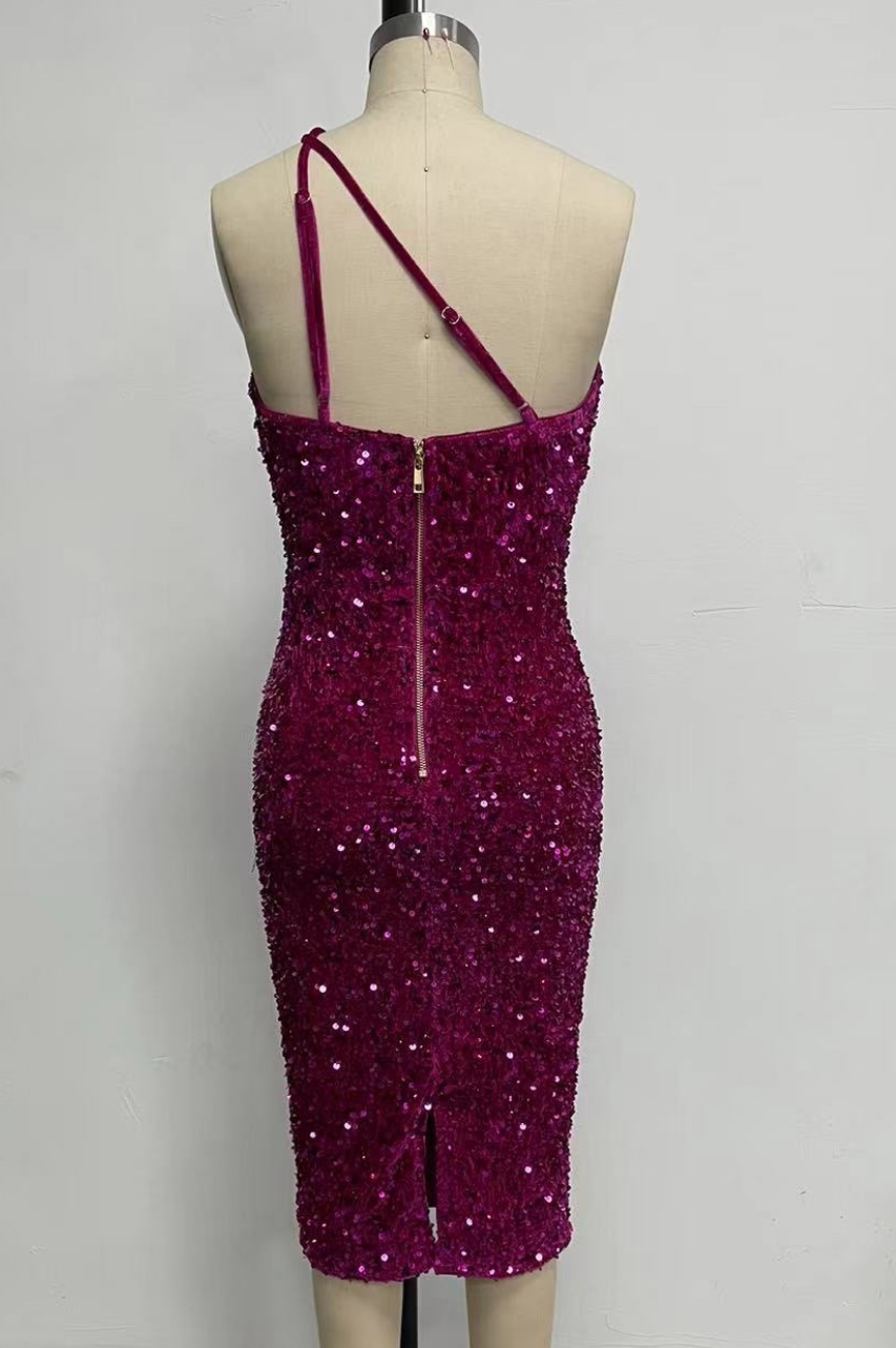 Vestido Clara Asimétrico  Midi de terciopelo con lentejuelas