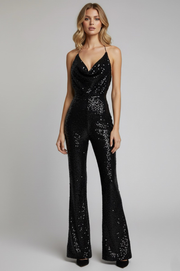 Mono Riana Negro Espalda Descubierta de Lentejuelas