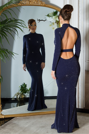 Ioana Vestido Largo Lurex Azul Marino con Espalda descubierta