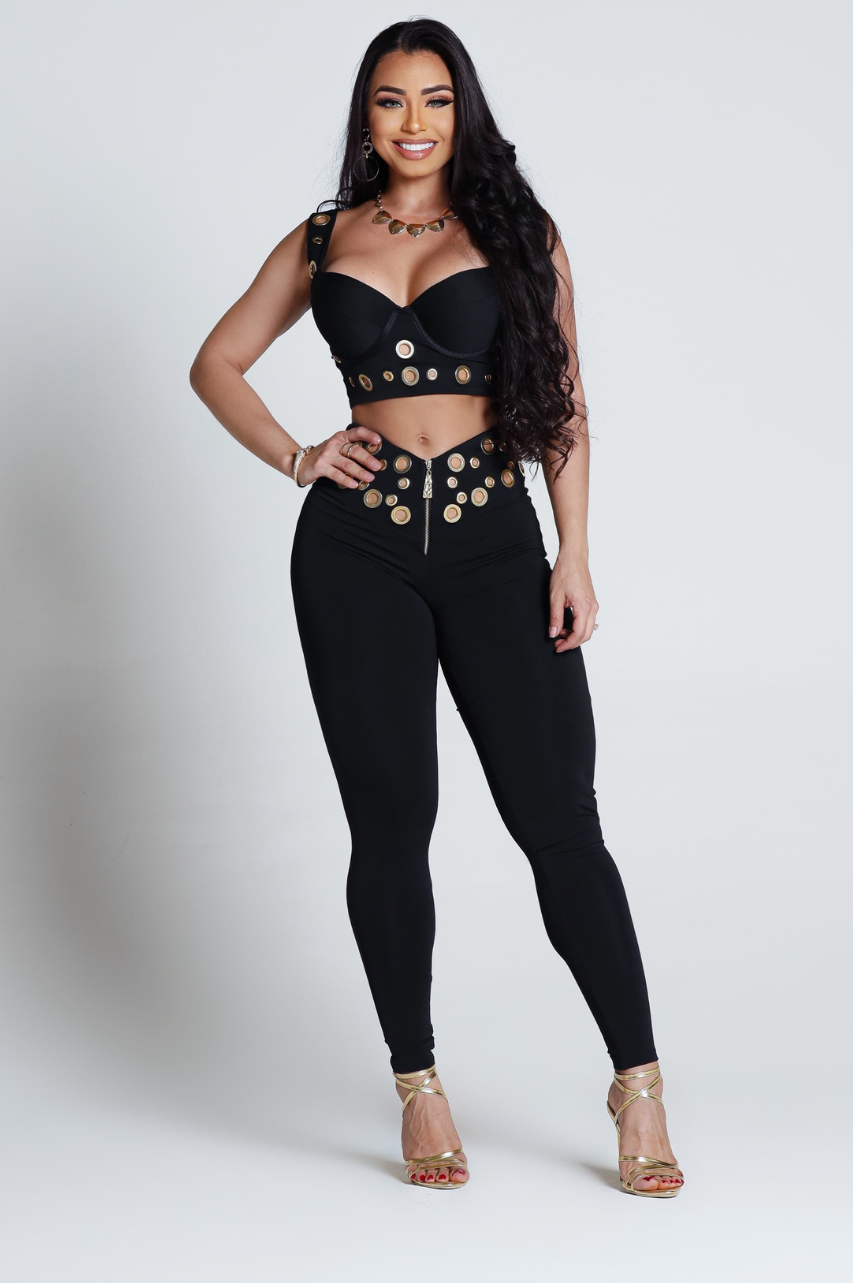 Zoe Conjunto Negro de Top y Pantalón