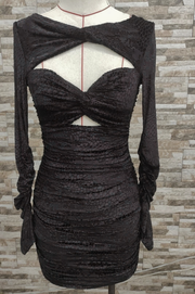 Vestido Gemma Negro Lycra aterciopelada, efecto repti y frunce que moldea