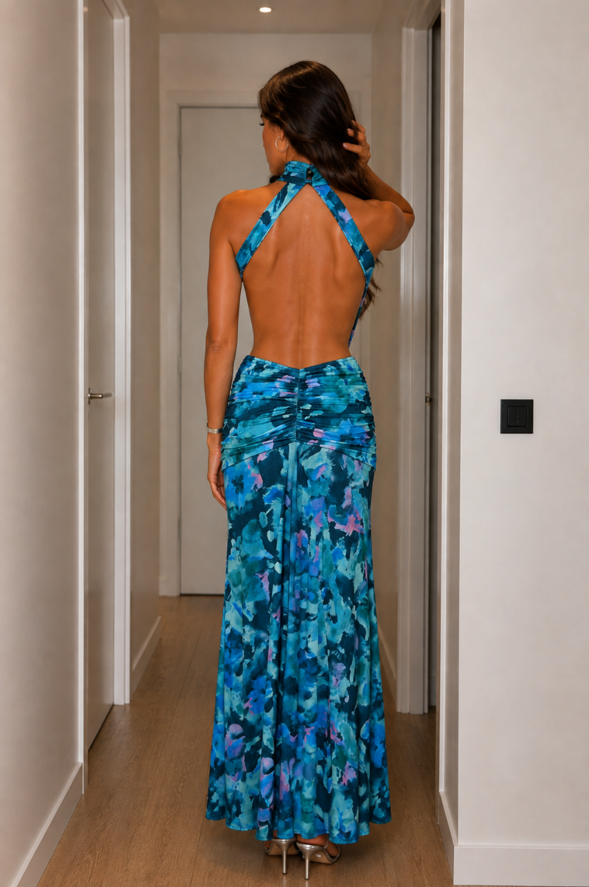 Vestido Largo Neila Azul Espaldas Descubierta