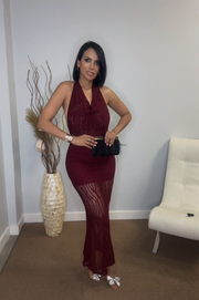 Vestido Olun de Encaje color Vino con espalda descubierta