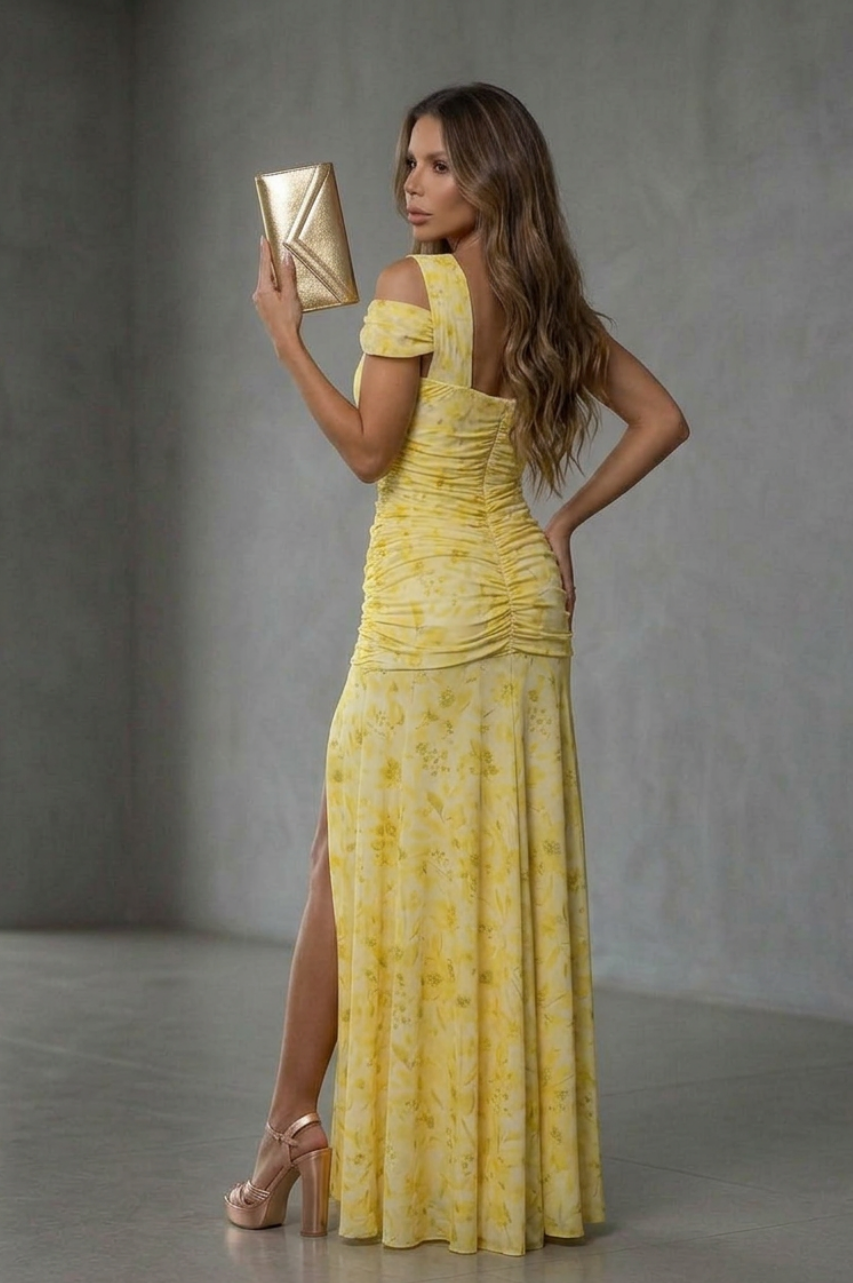 Vestido Largo Mel estampado amarillo