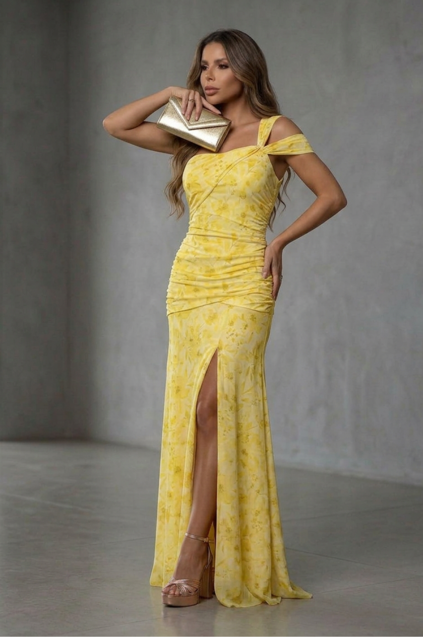 Vestido Largo Mel estampado amarillo