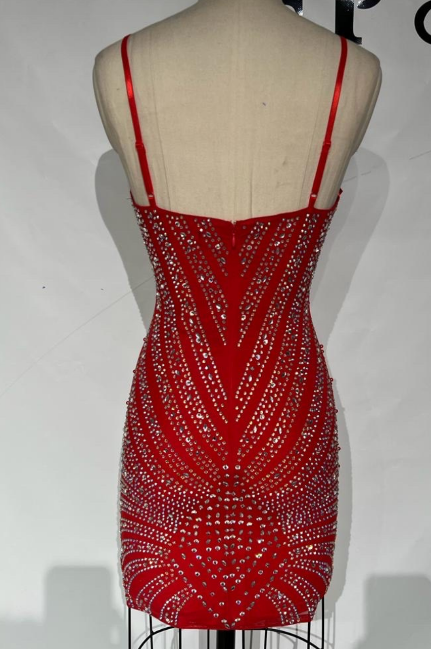 Vestido Corto Violeta Rojo