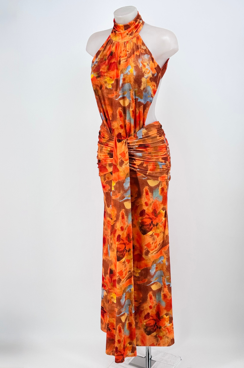 Vestido Largo Neila Color Naranja Espaldas Descubierta