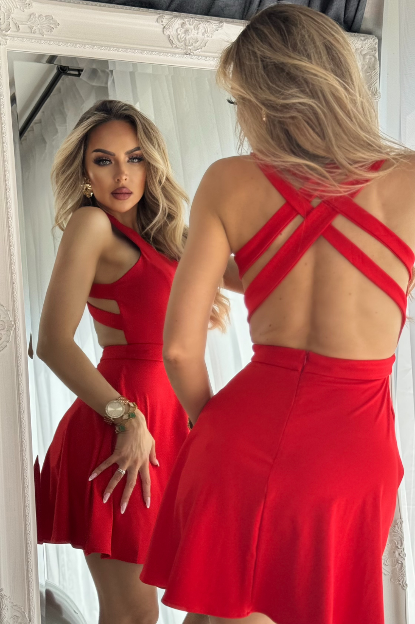 Vestido Rosalia Rojo Corto con espalda cruzada semi descubierta