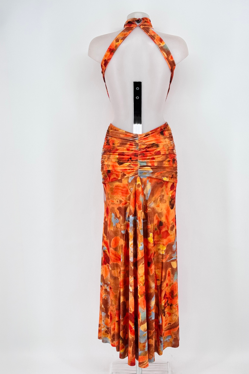 Vestido Largo Neila Color Naranja Espaldas Descubierta