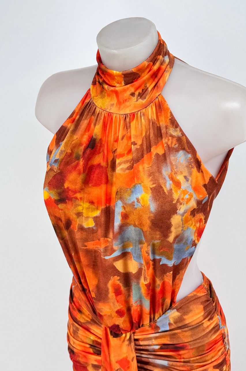 Vestido Largo Neila Color Naranja Espaldas Descubierta