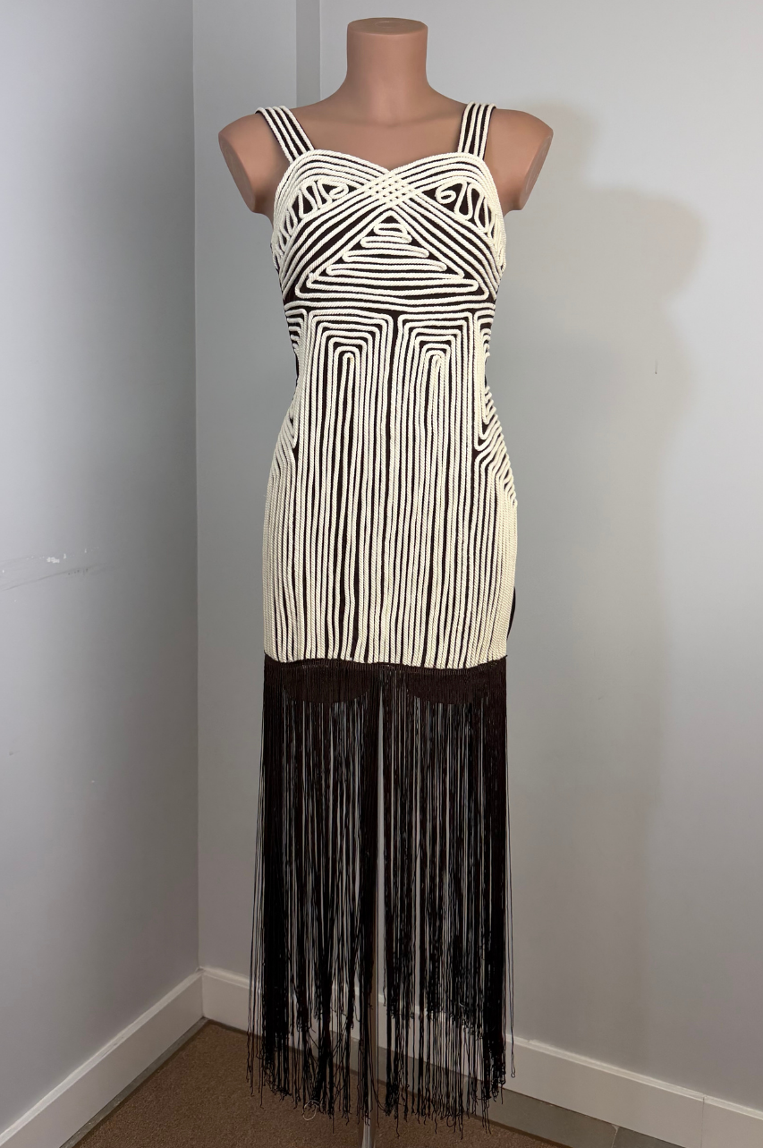 Vestido Aura de Flecos Color Marrón Oscuro