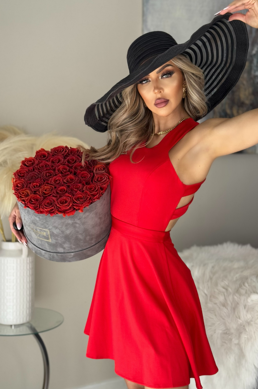 Vestido Rosalia Rojo Corto con espalda cruzada semi descubierta