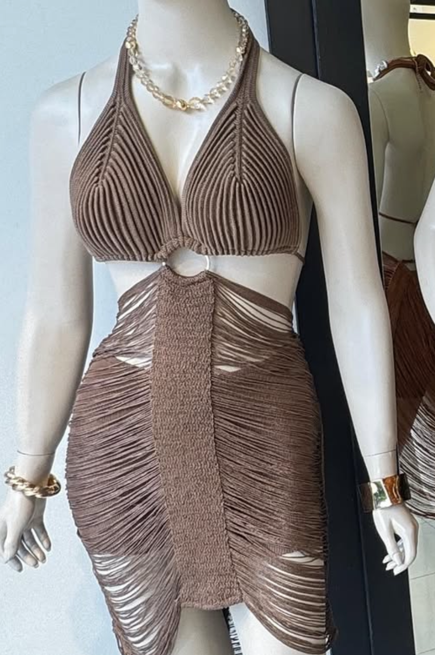 Vestido Dara  Hecho a Mano en Hilo Chocolate con Short Incorporado
