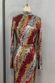 Vestido Mónica Largo de Lentejuelas Forrado Manga Larga