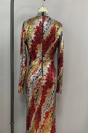 Vestido Mónica Largo de Lentejuelas Forrado Manga Larga