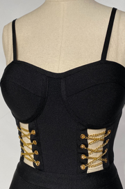 Vestido Joyce Bandage Negro  Efecto Corset & Abertura Elegante