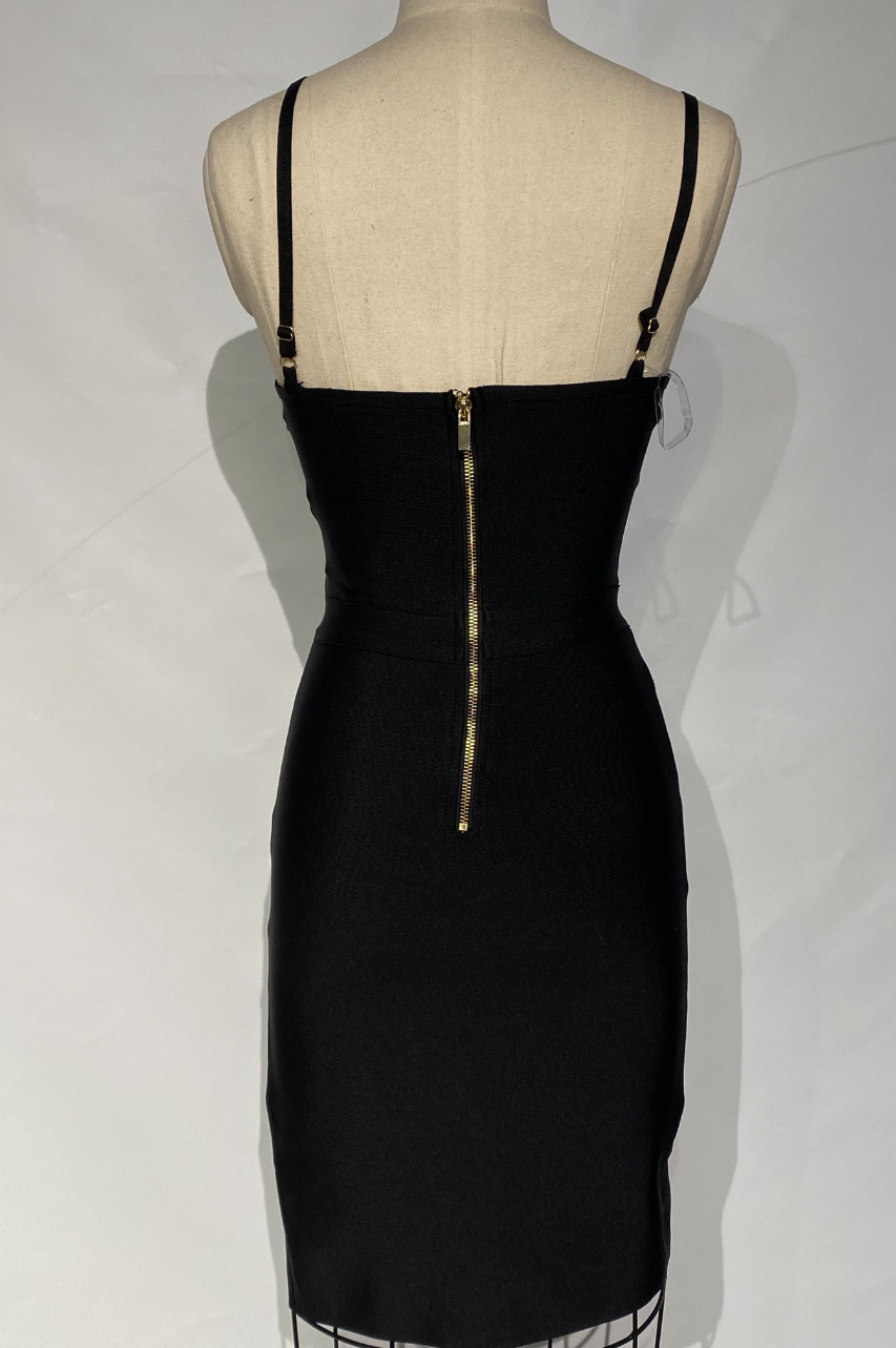 Vestido Joyce Bandage Negro  Efecto Corset & Abertura Elegante