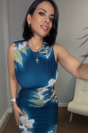 Vestido Elen midi de Tul color Azul con espalda descubierta