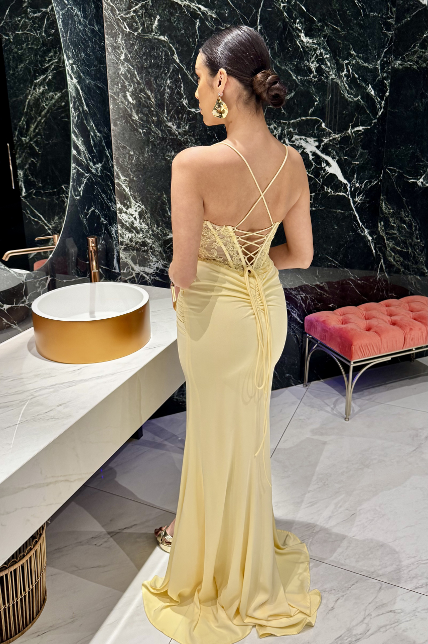 Rebeca Vestido Largo  Amarillo Pastel