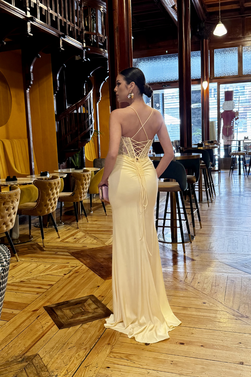 Rebeca Vestido Largo  Amarillo Pastel