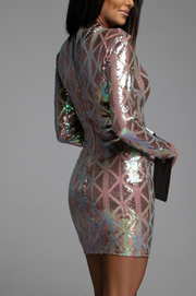 Vestido Meyre de Lentejuelas Forrado  Manga Larga