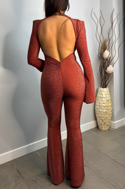 Zoe Mono Terracota acampanado con Escote V profundo