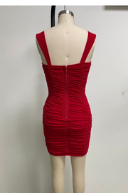 Belén Vestido Mini Rojo en Tul Fruncido con Ganchos Tipo Corset
