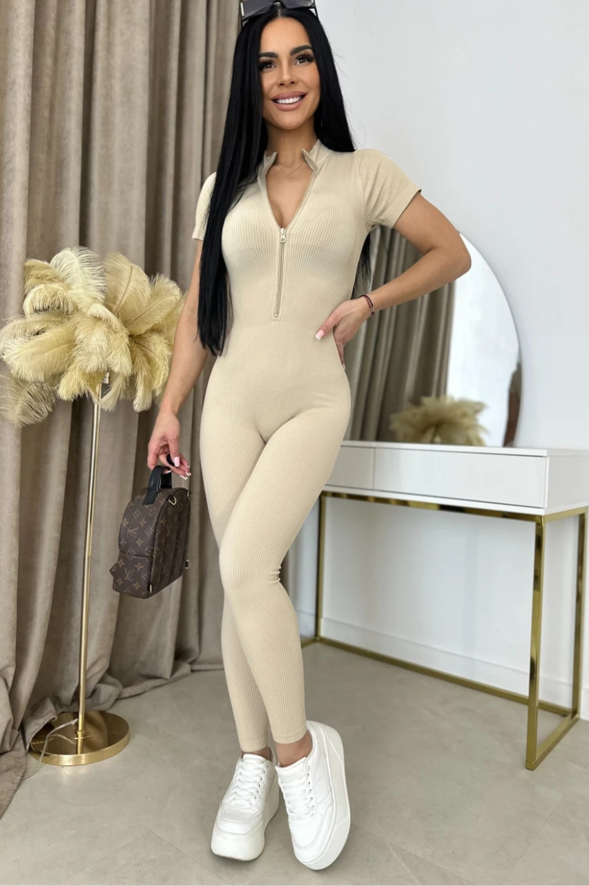 Mono Largo Bia Beige mangas cortas con Cremallera