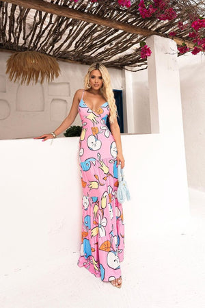 Vestido Largo Isabella Estampado con tirantes y escote