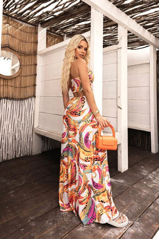 Image of Vestido Largo Thais Estampado con escote