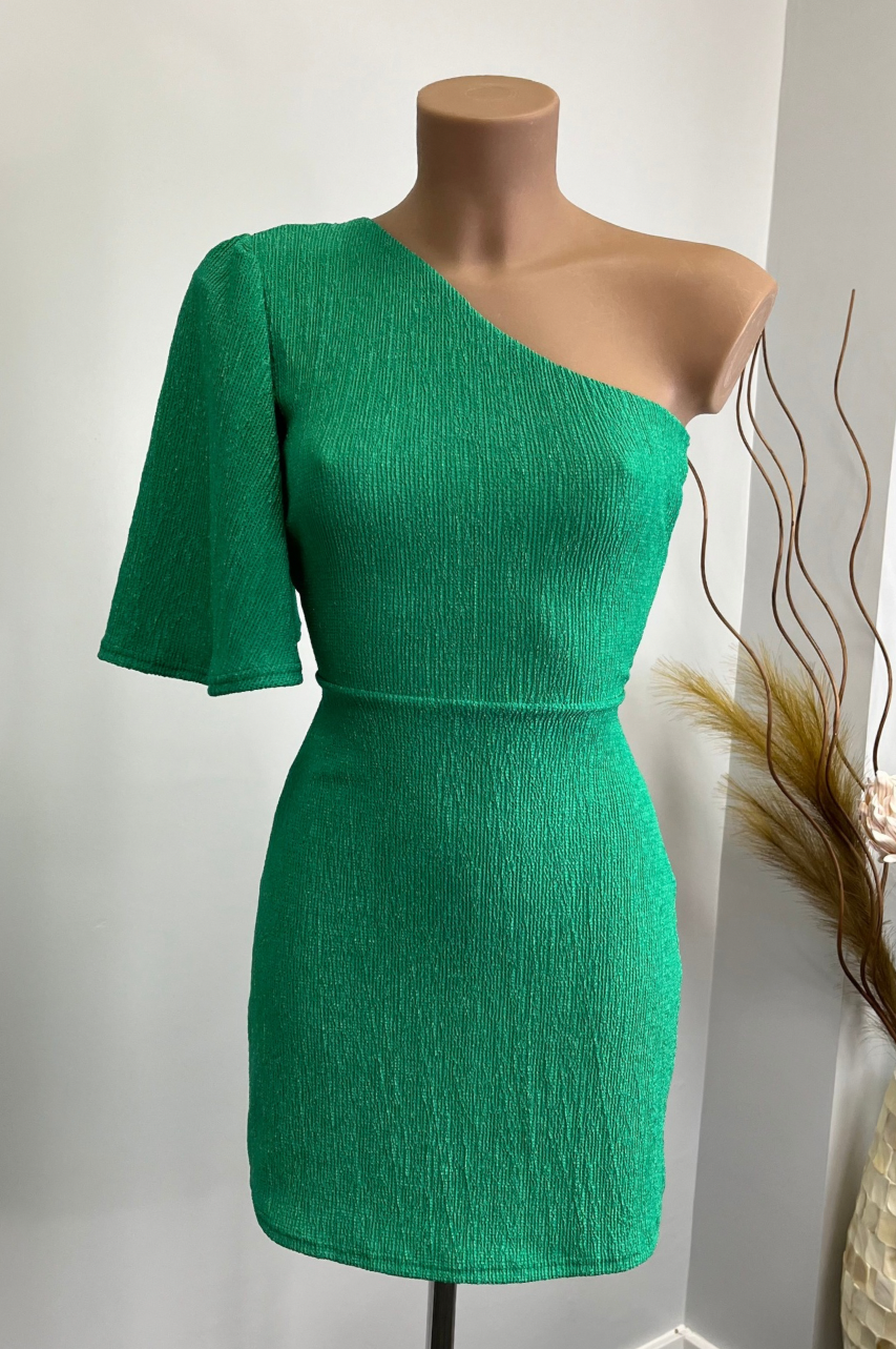 Vestido Patty Verde de una manga con espalda semi descubierta