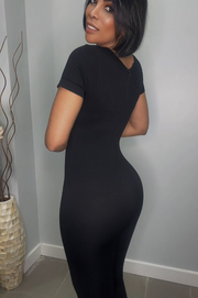 Mono Reductor Largo Bella Negro con Escote Trenzado y Cremallera en la Espalda