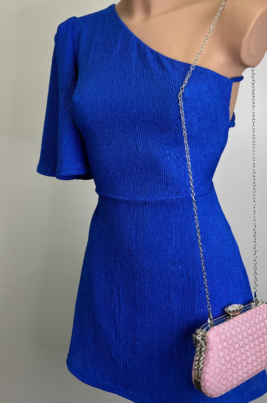 Vestido Patty Azul Royal de una manga con espalda semi descubierta