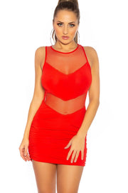 Vestido Ariel Rojo Corto con detalles de transparencias