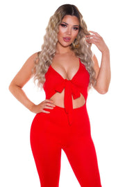 Katusca Mono Largo Rojo sin mangas con detalle escote ajustable