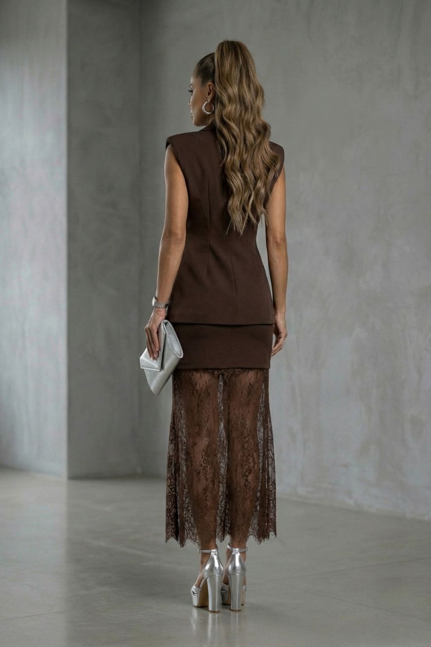 Conjunto Chaleco y Falda Margot Marrón