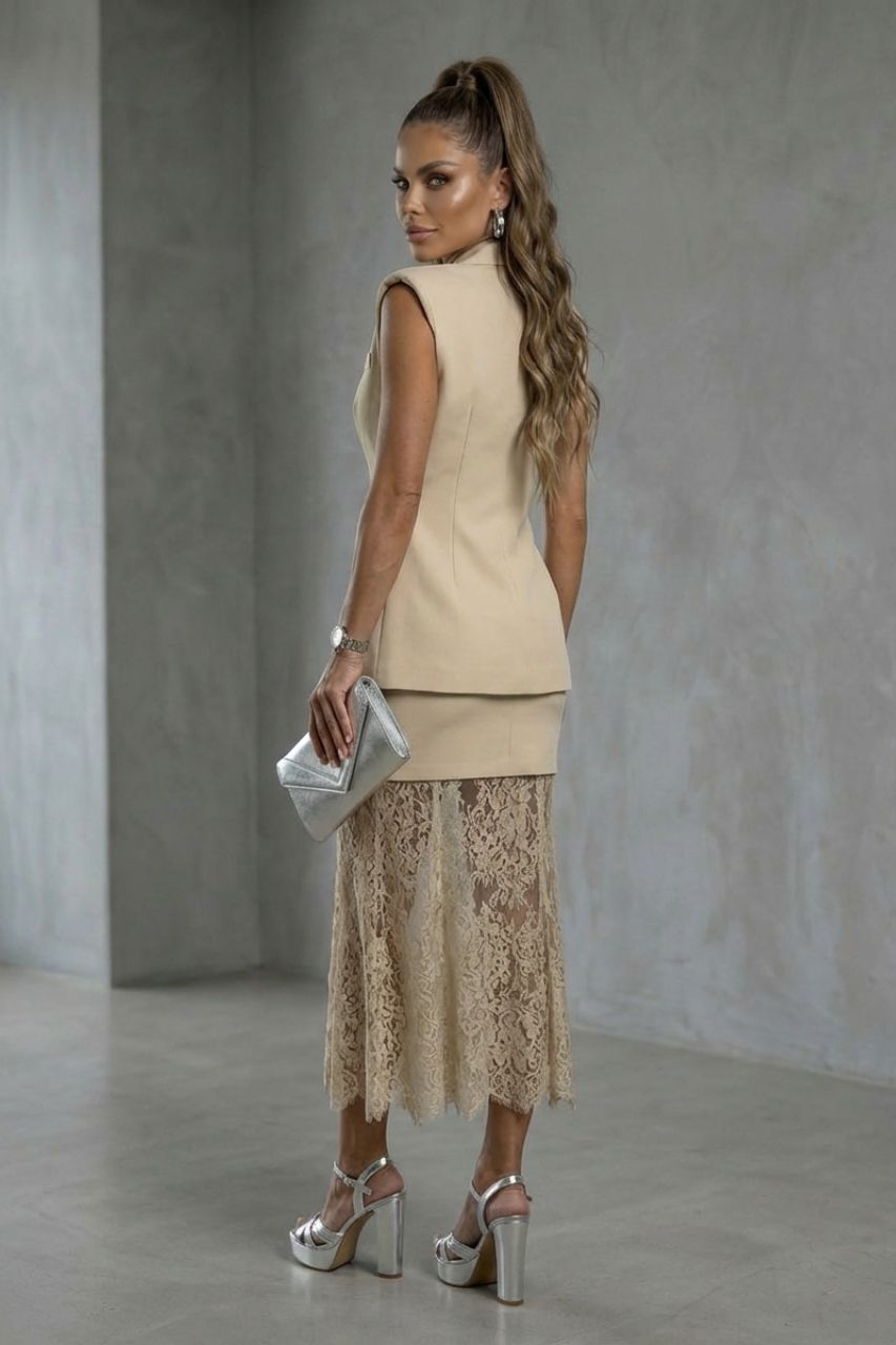 Conjunto Chaleco y Falda Margot Beige