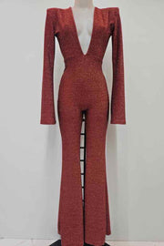 Zoe Mono Terracota acampanado con Escote V profundo