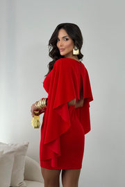 Vestido Patricia Rojo Corto con escote en V y mangas colgantes