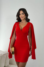 Vestido Patricia Rojo Corto con escote en V y mangas colgantes