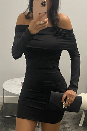 Vestido Georgina Negro corto con manga larga