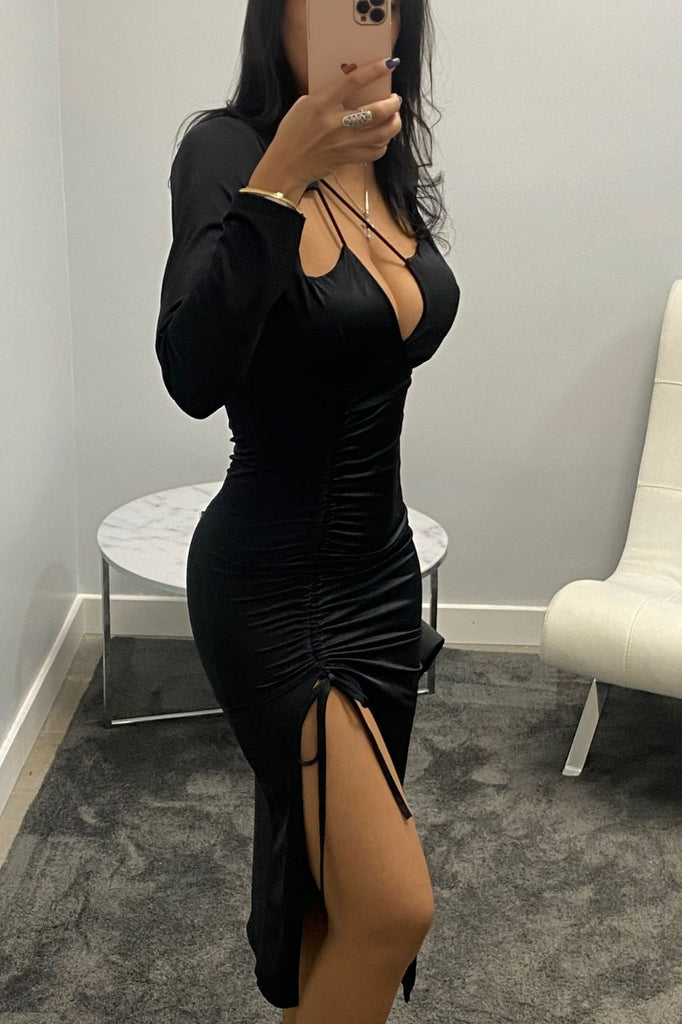 Vestido Valentina Negro con escote y manga larga